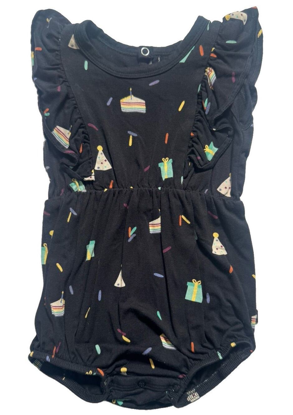 Kyte Baby 3-6M Black Birthday Confetti Bubble Romper Bodysuit Bamboo Viscose
